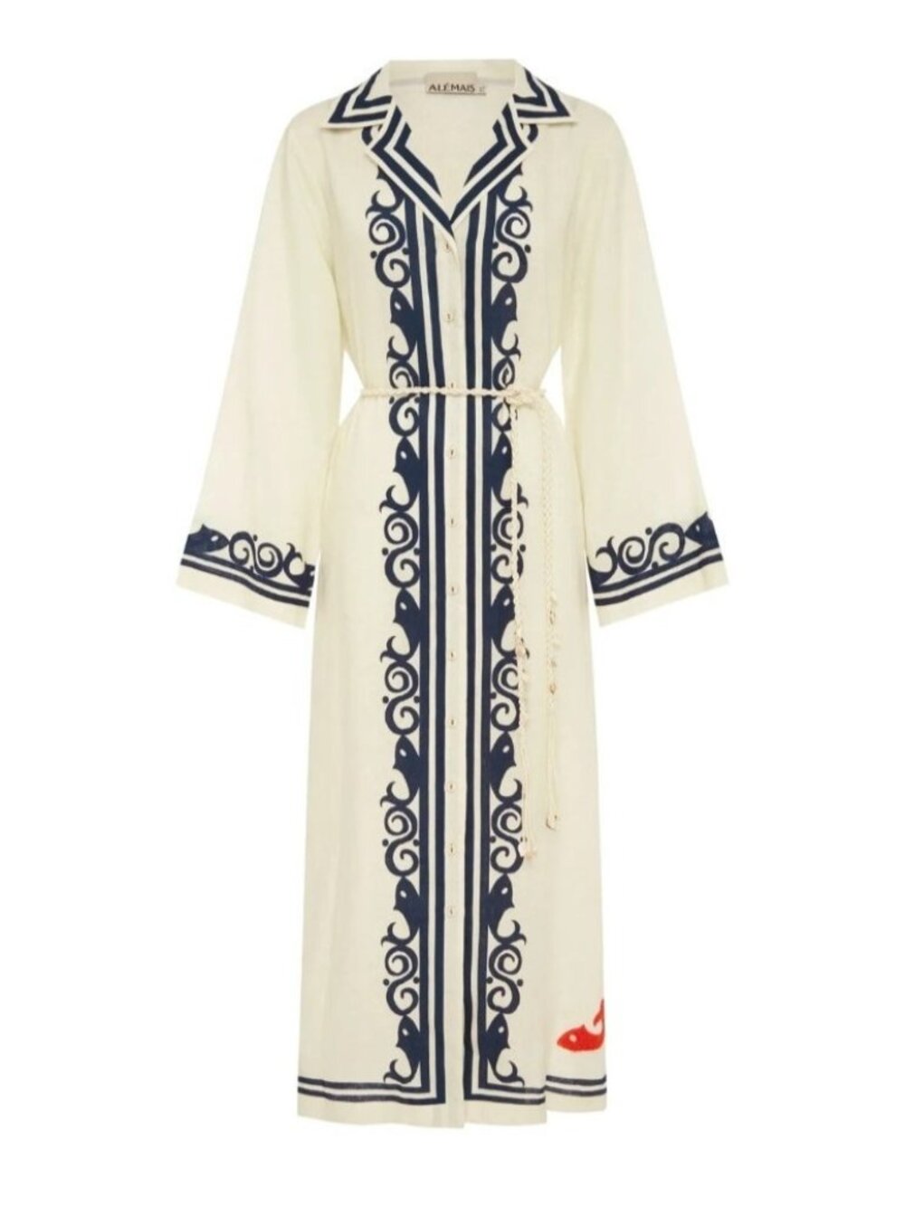 Alemais Marine Shirtdress Size Au 12 / Us 8 Flax Belted Pockets White Navy